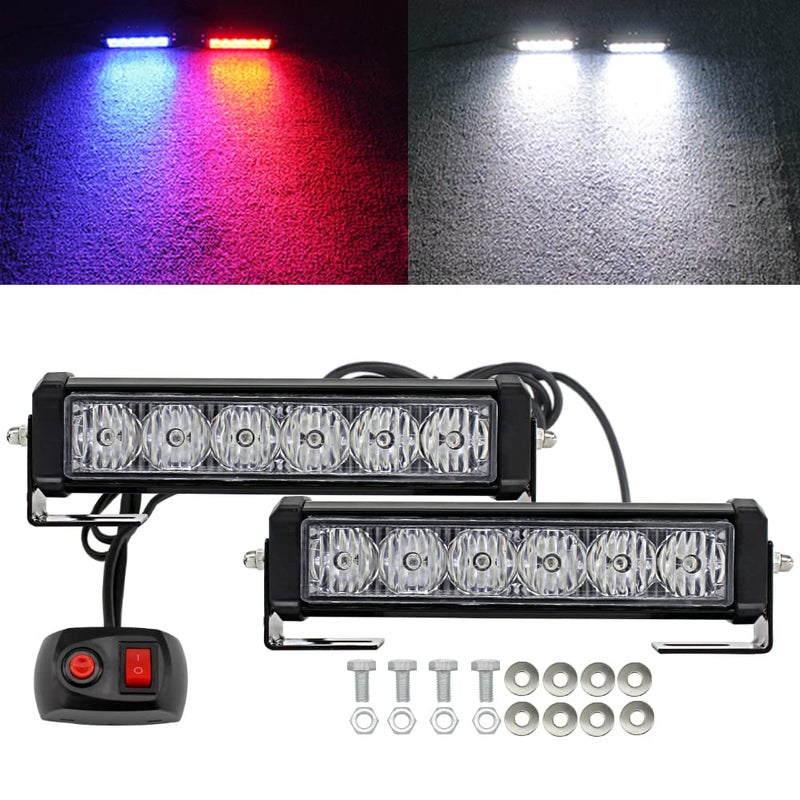 STDYSUN LED Emergency Strobe Lights Bar 2Pcs Red Blue Change White Double Color Warning Police Grille Lights Bar Surface Mount Fit for Motorcycle POV Utility Construction Vehicle and Tow Truck Van - Image 1